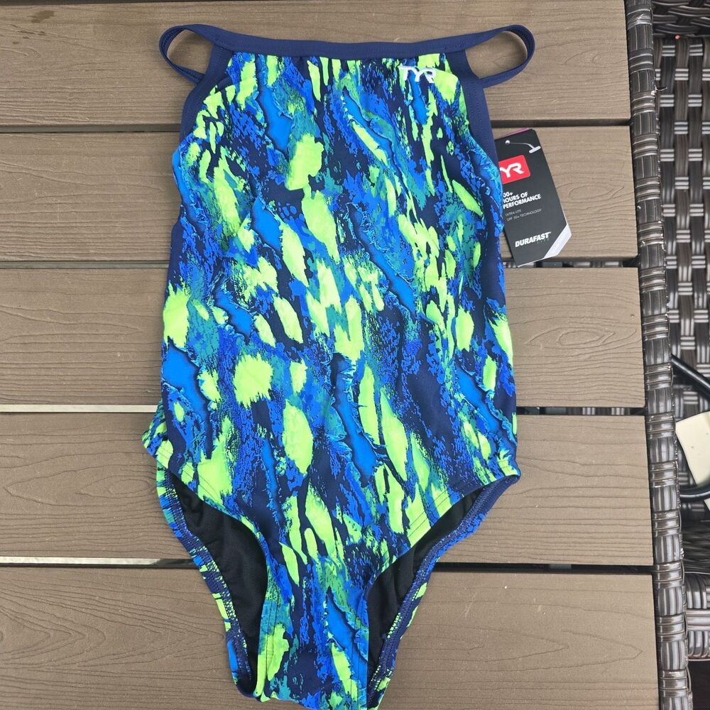 TYR DuraFast Lite Brandello Diamondfit 1 Pc Swim Blue/green Womens Sz 28 New